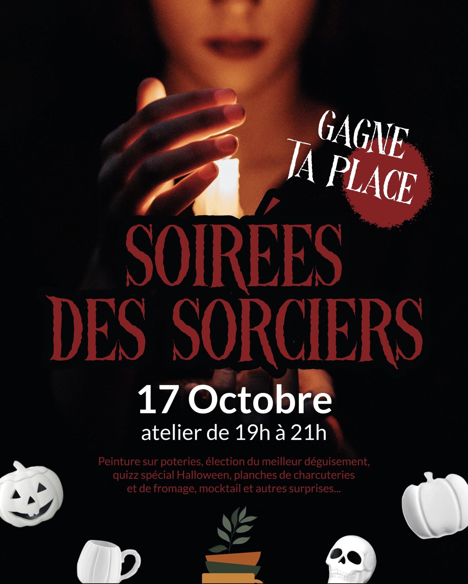 soirée Halloween mère et fille Participez à notre Soirée Halloween à Compiègne le 17 octobre ! Atelier poterie, gourmandises, quiz et concours de déguisement dans une ambiance créative et terrifiante. Réservation obligatoire.